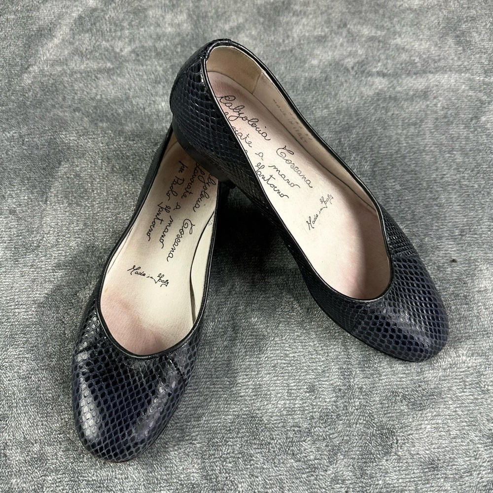 Calzoleria Toscana navy blue women’s flats made in Italy/python size Eur 37 US 7